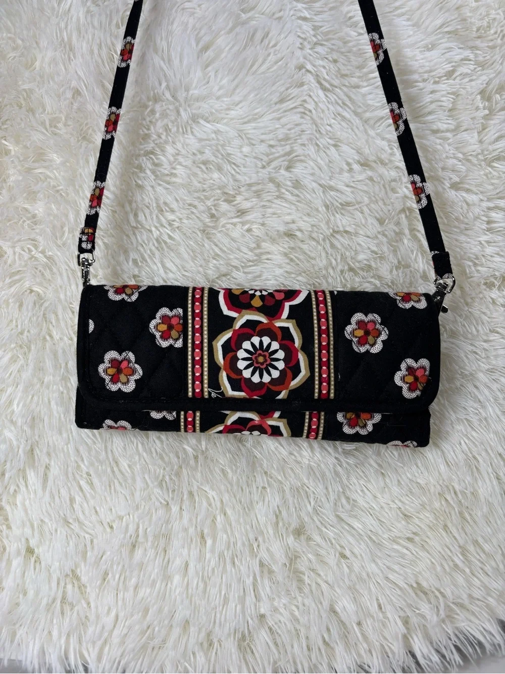 Vera Bradley Quilted Black Floral Crossbody Bag- Stylish Women's Bag